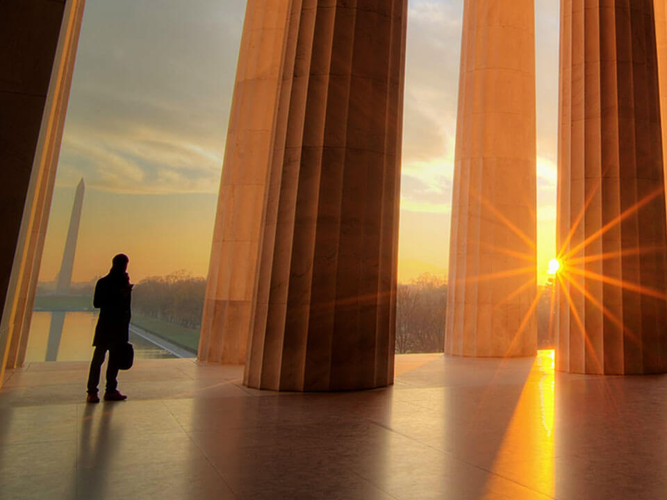 Sunrise through Lincoln Memorial Architectural